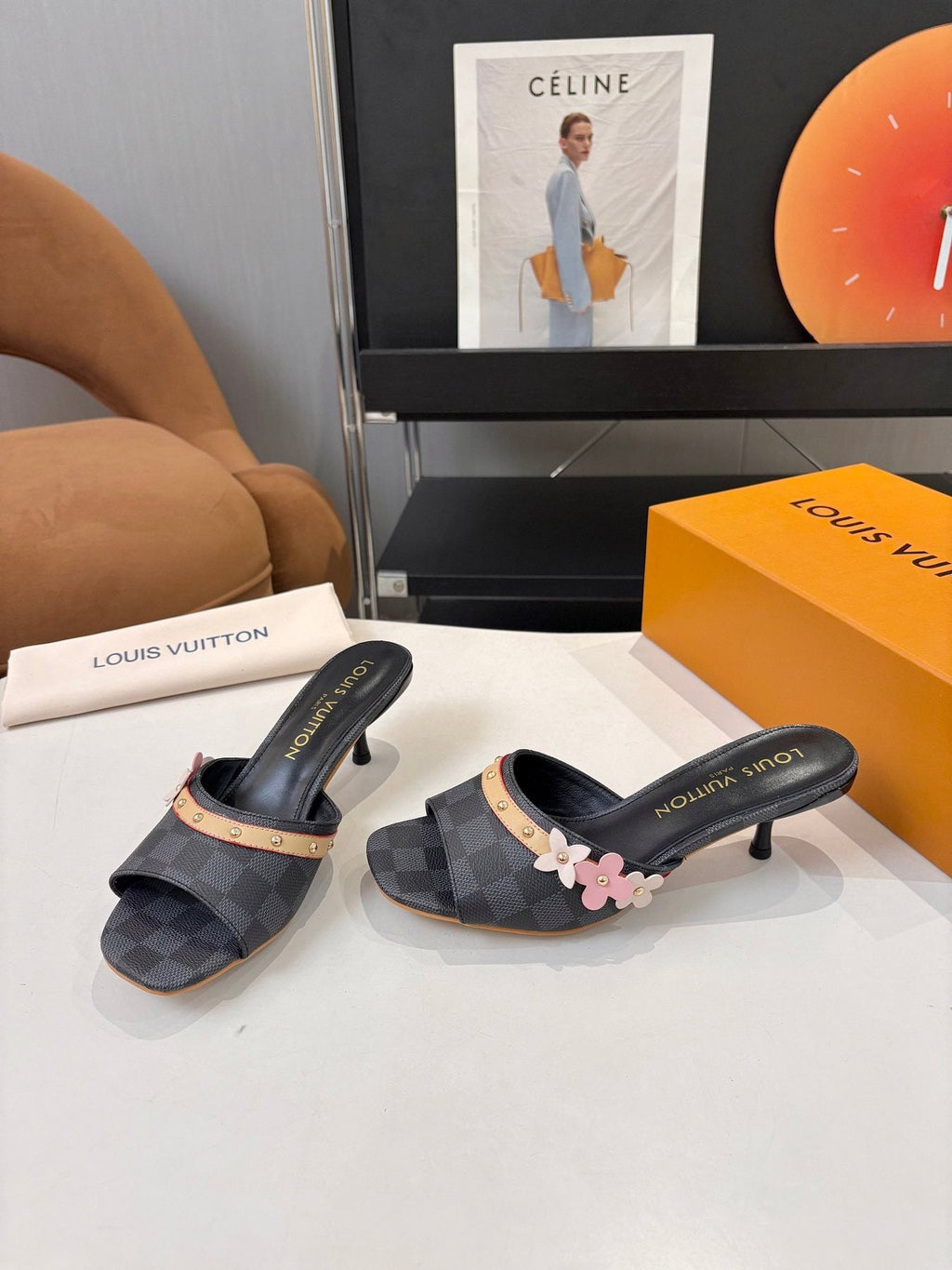 Louis Vuitton Checkered Floral Slingback Heeled Sandals — side
