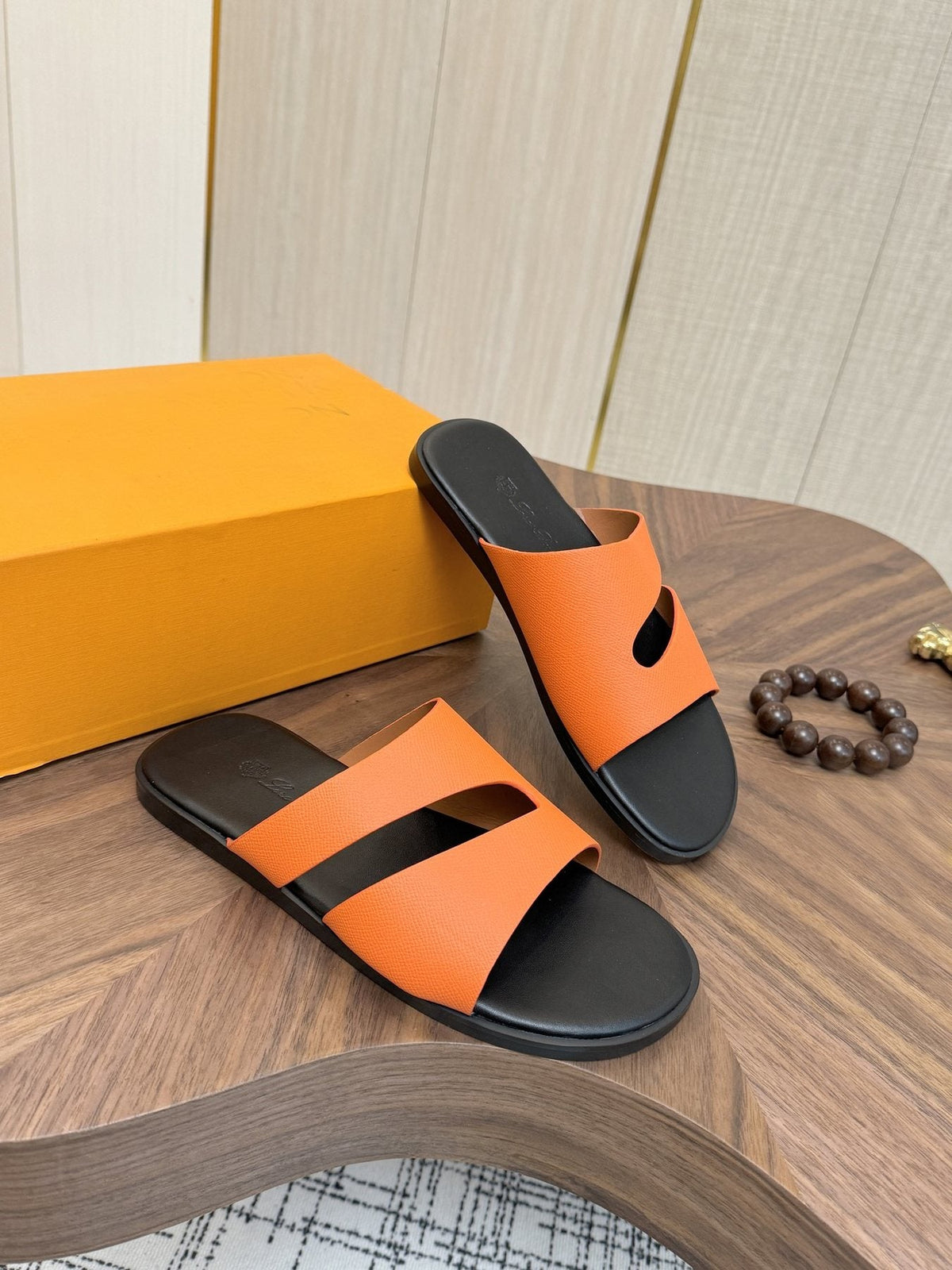 Loro Piana Cutout Leather Slide Sandals — front