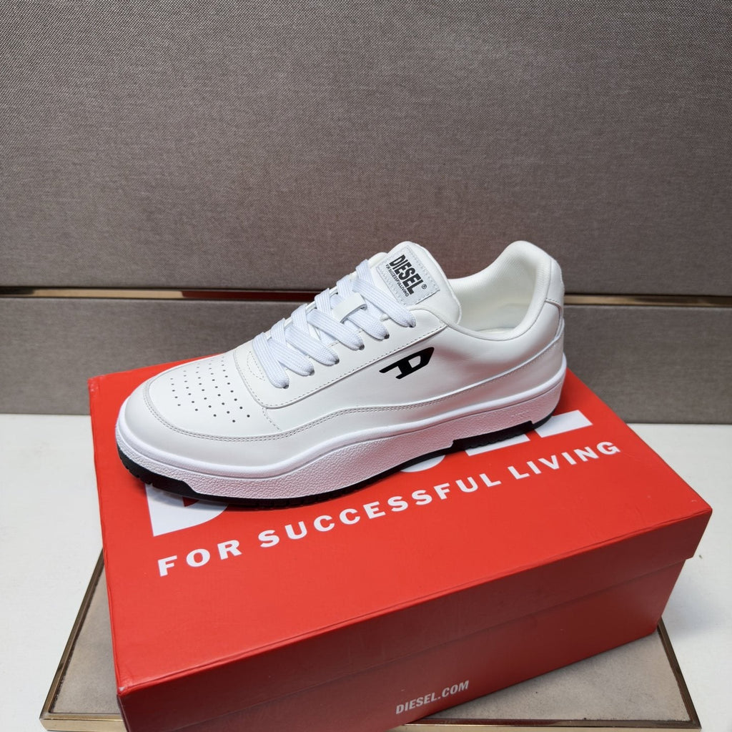 DIESEL White and Black Low-Top Sneakers — front