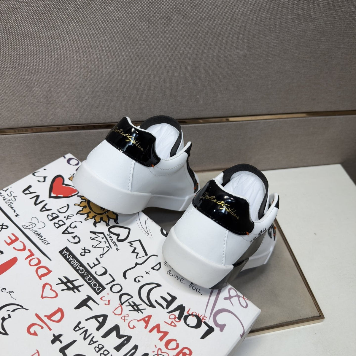 Dolce & Gabbana White Black Orange Low-Top Sneakers — back
