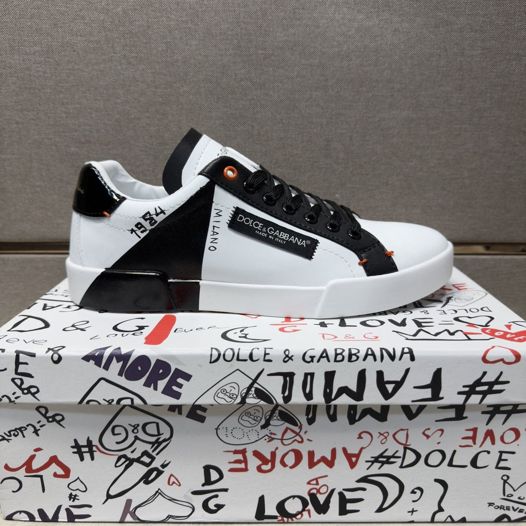 Dolce & Gabbana White Black Orange Low-Top Sneakers — side