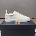 Zegna Cream Brown Lace Low-Top Sneakers — hero