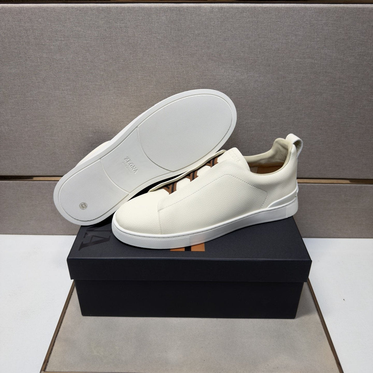 Zegna Cream Brown Lace Low-Top Sneakers — detail