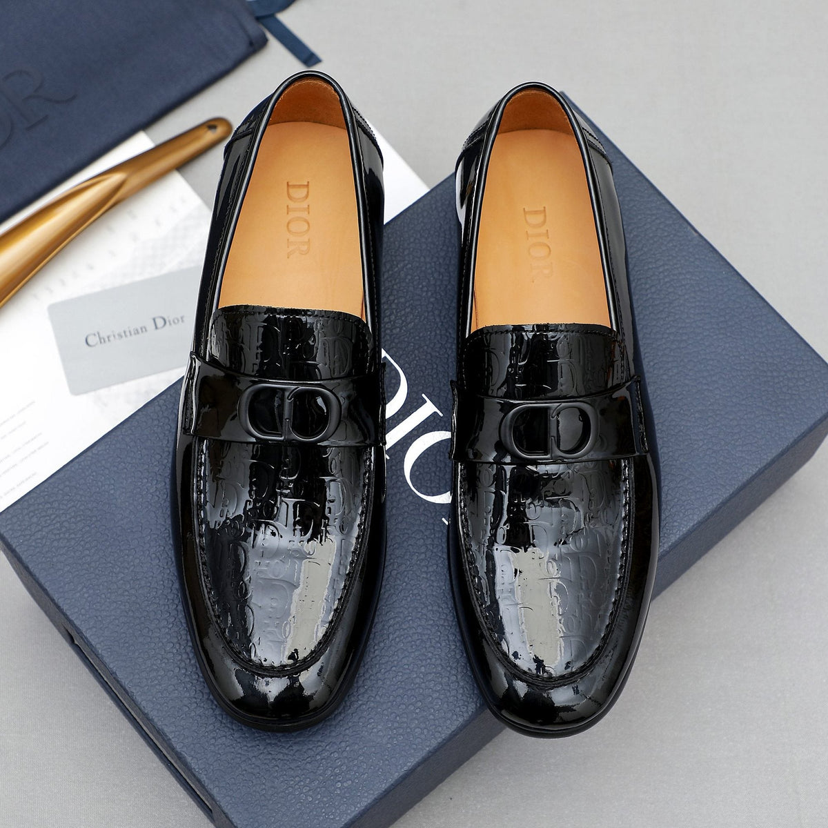 Dior Black Embossed Buckle Loafers — hero