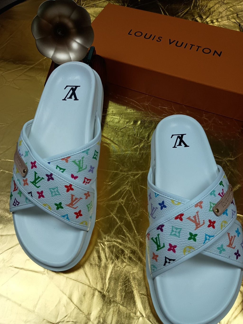 Louis Vuitton Multicolor Monogram Slide Sandals — front