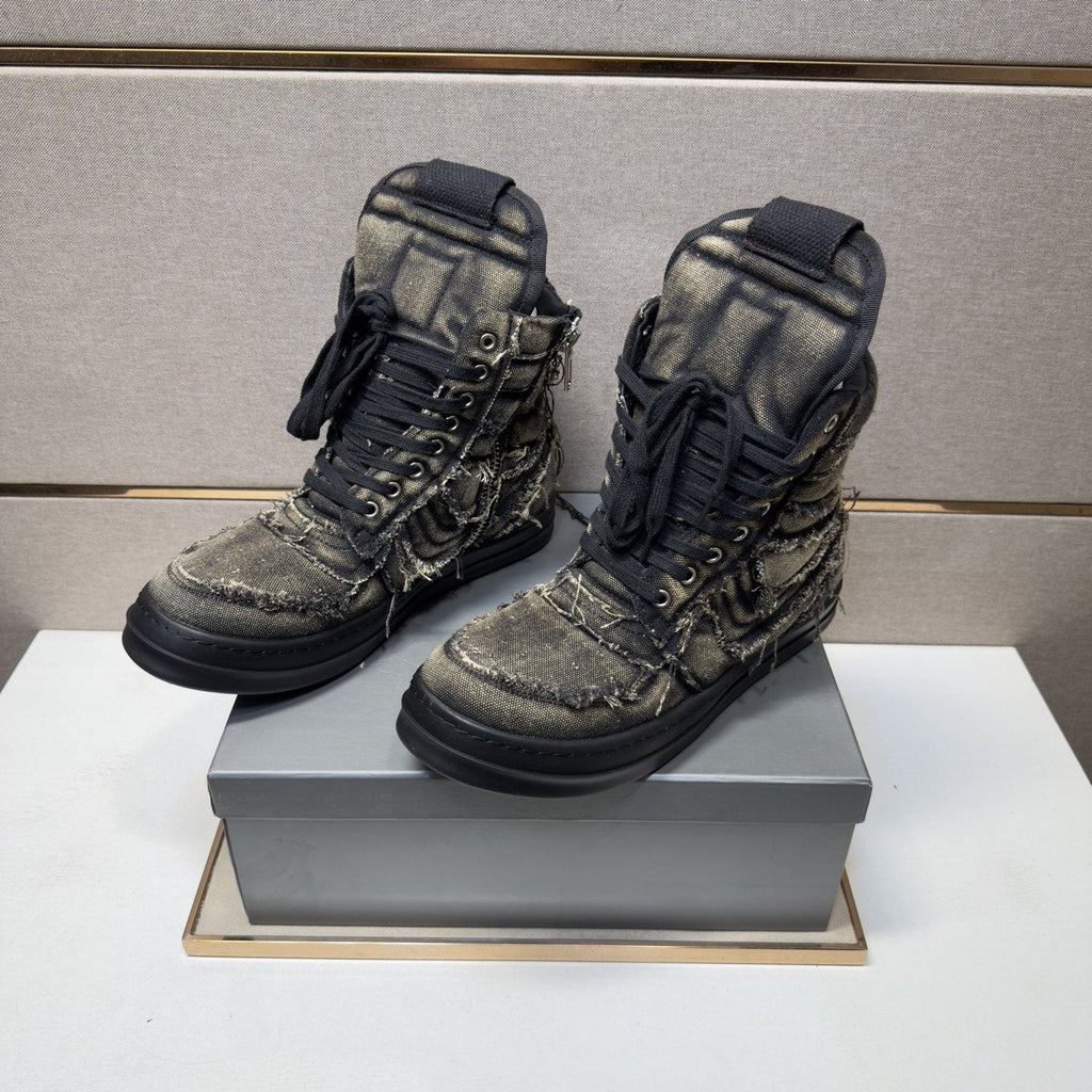 Charcoal Gray and Black High-Top Sneakers — front