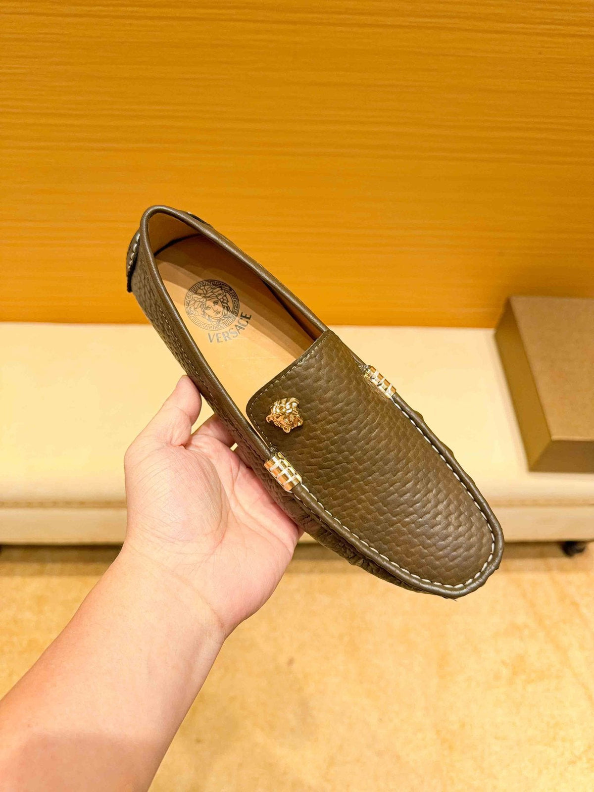 Versace Brown Textured Loafers — front