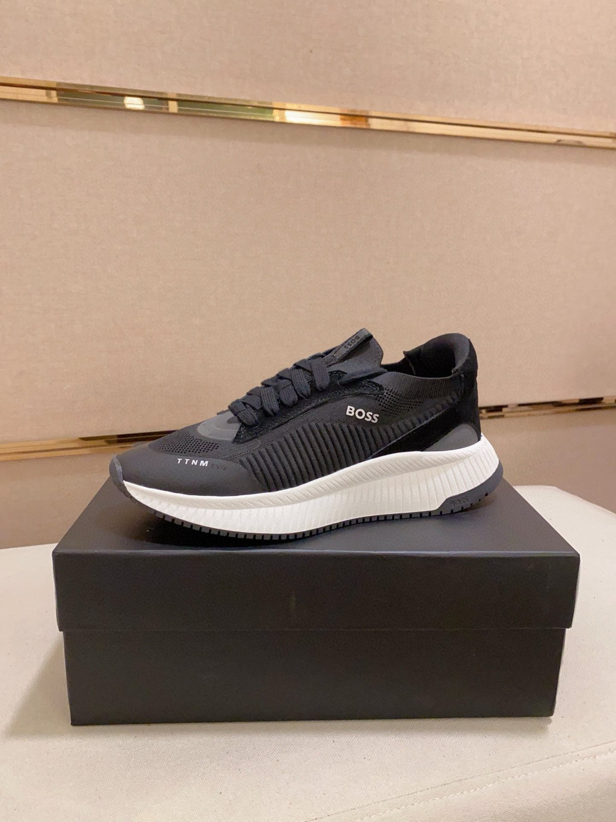 BOSS Knit Lace-Up Sneakers — hero