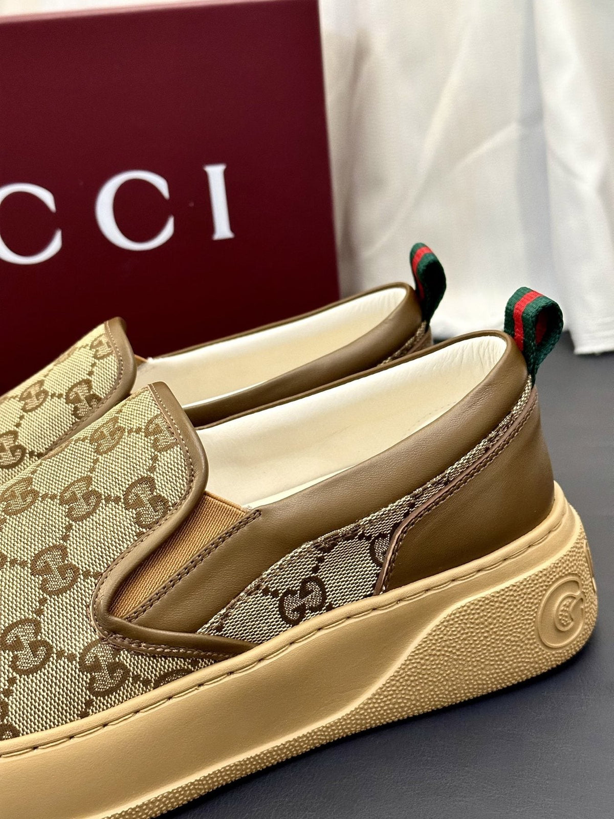 Gucci Patterned Slip-On Shoes — detail
