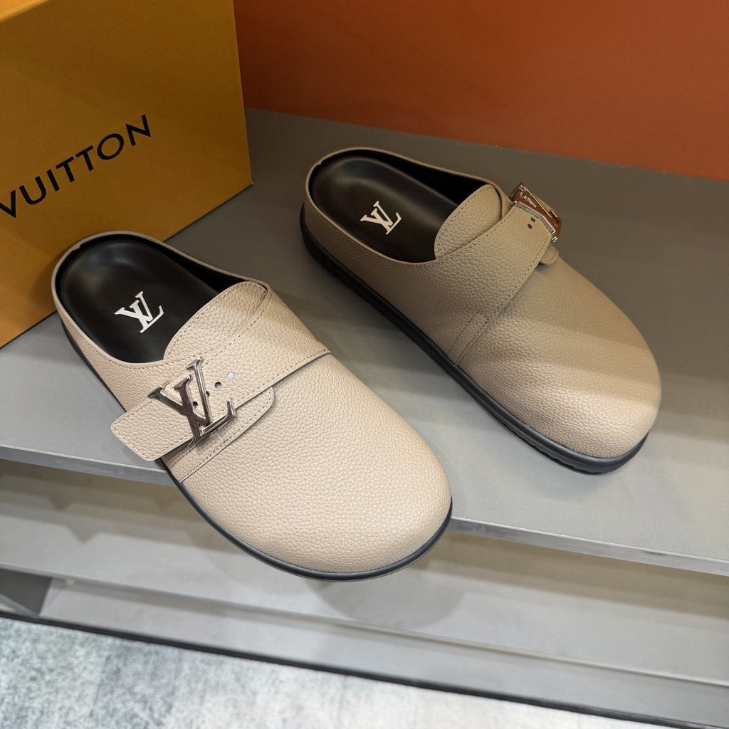 Louis Vuitton Textured Buckle Slide Sandals — front