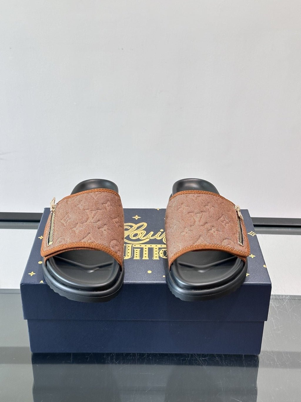 Louis Vuitton Embossed Strap Slide Sandals — front