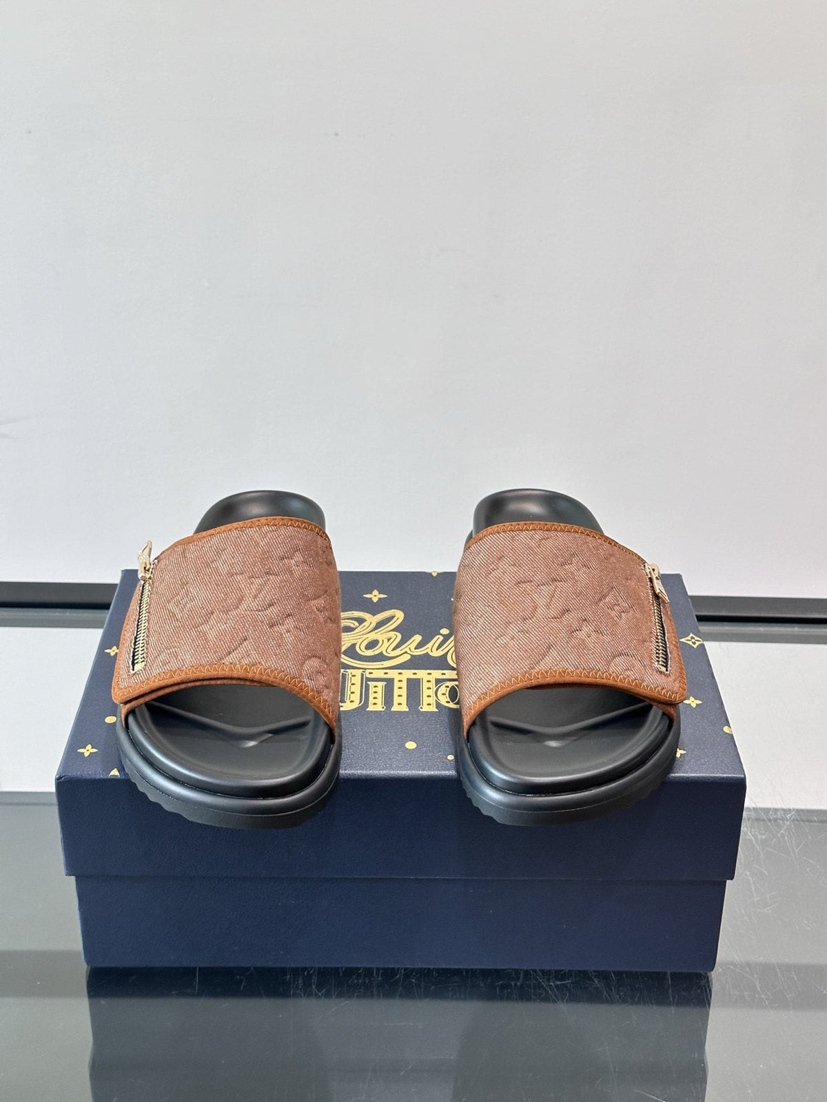 Louis Vuitton Embossed Strap Slide Sandals — front