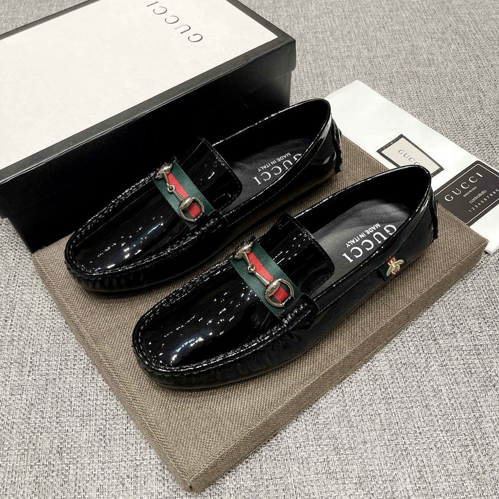 Gucci Black Web Stripe Loafers — front