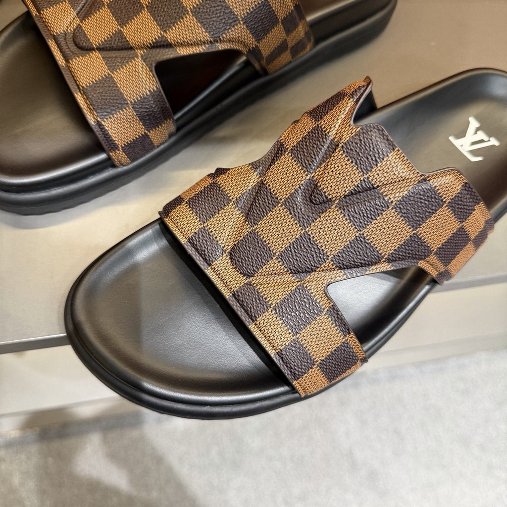 Louis Vuitton Checkerboard Crossover Slide Sandals — detail