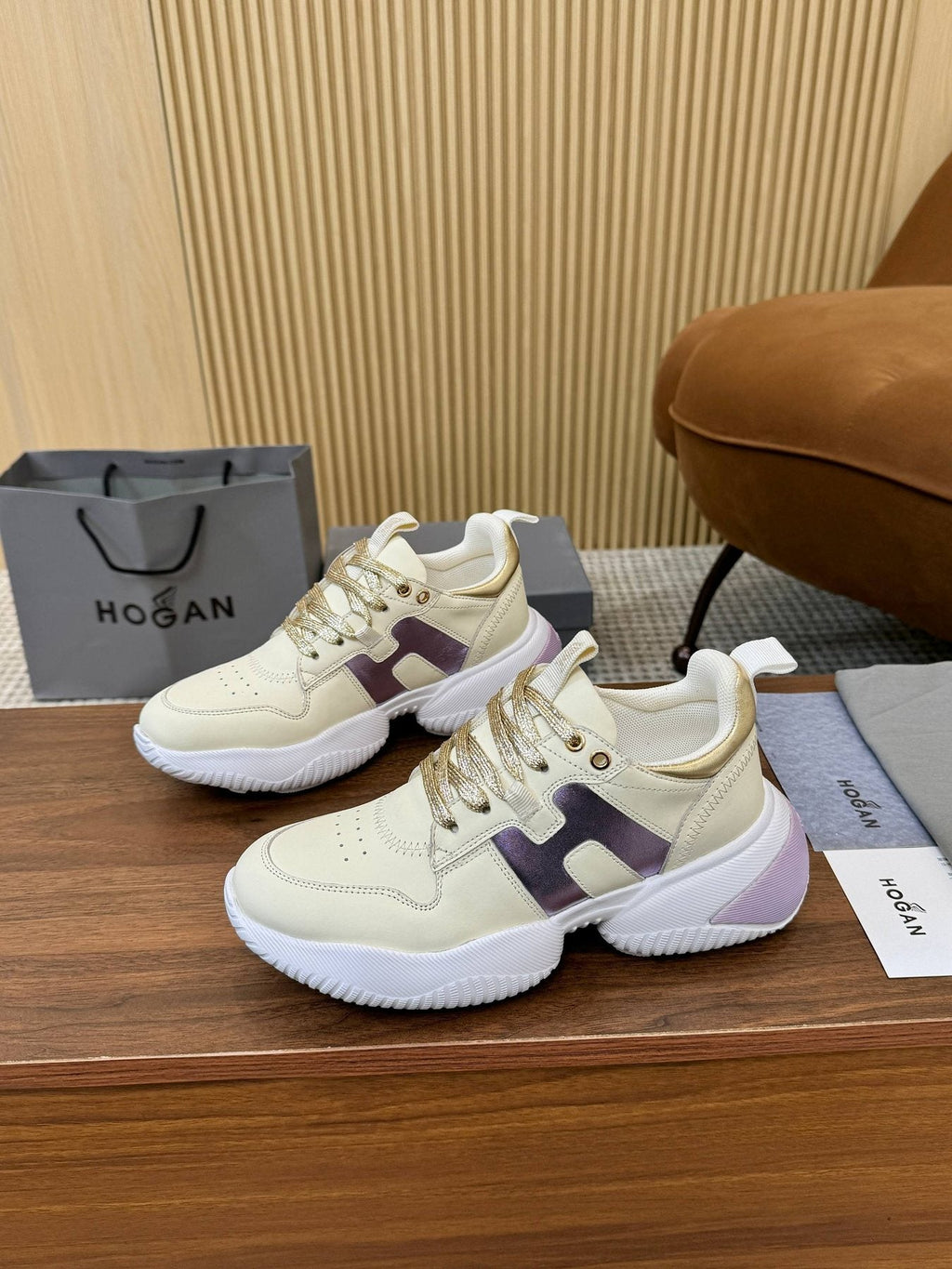 HOGAN Beige and Black Chunky Sneakers — side
