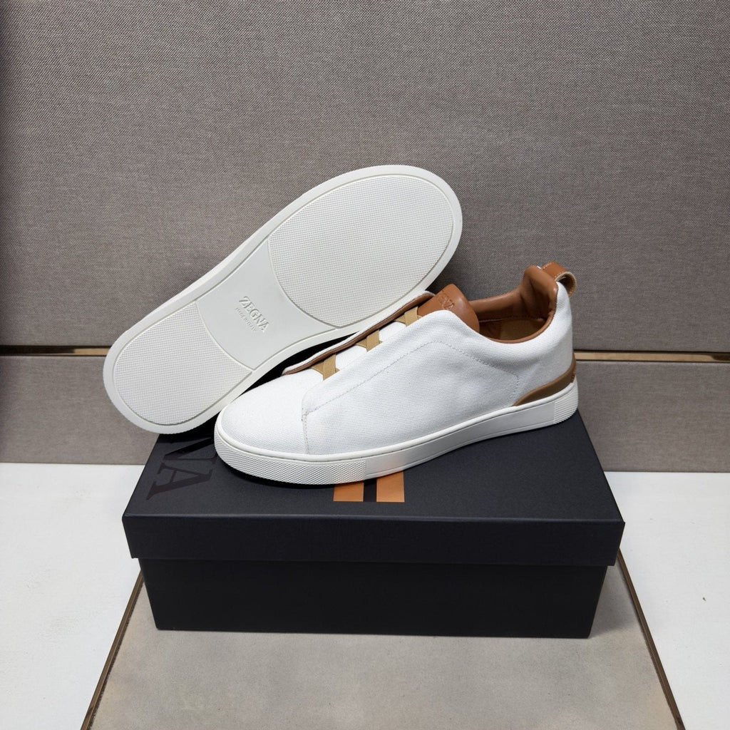 Zegna Tan Accent Low-Top Sneakers — side