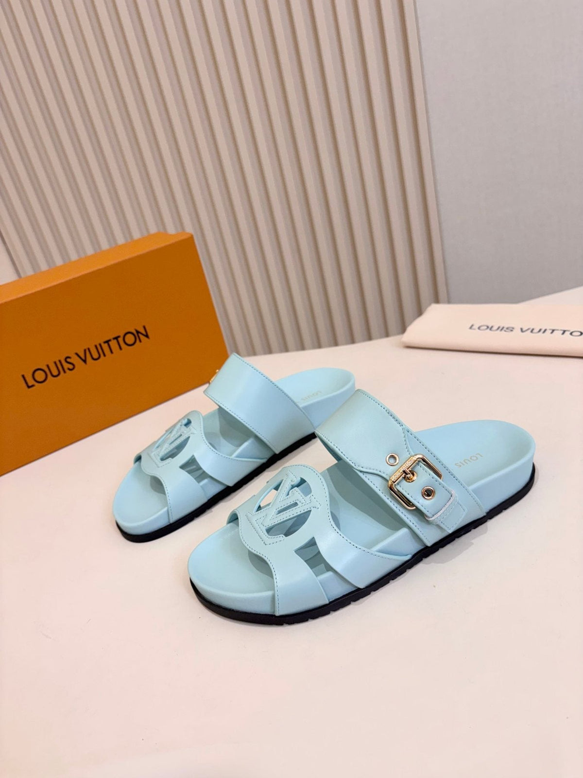 Louis Vuitton Cutout Buckle Slide Sandals — front