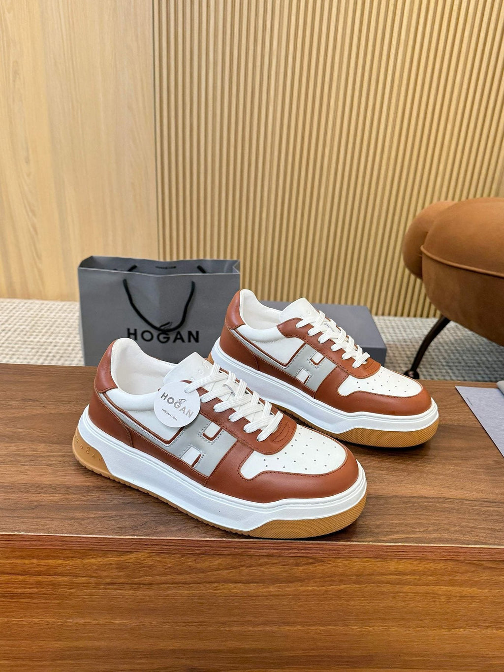 Hogan Black and White Platform Sneakers — front