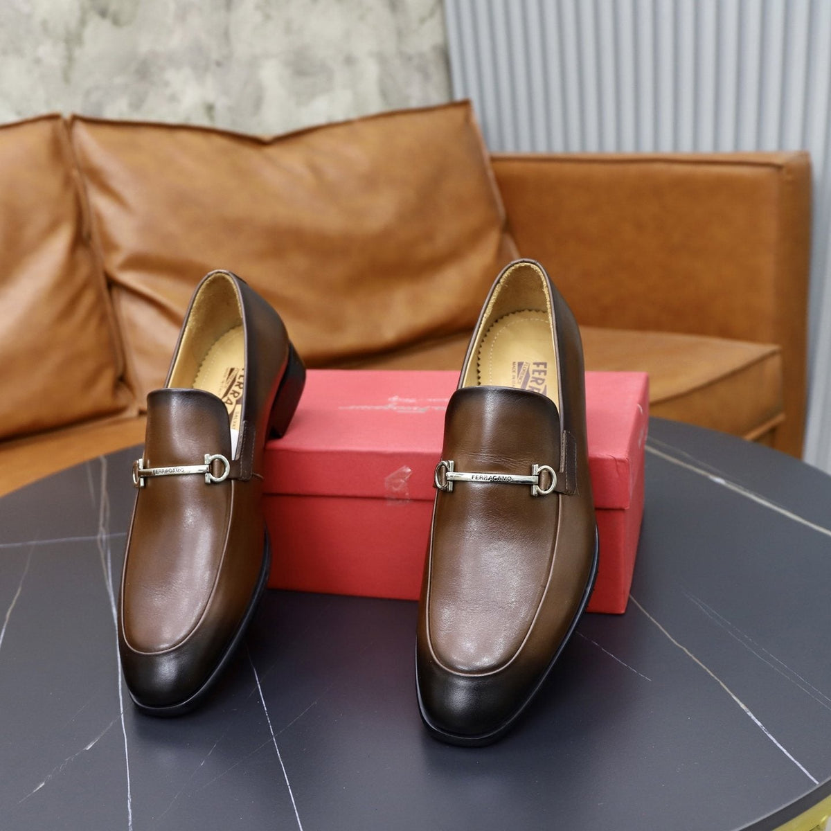 Salvatore Ferragamo Leather Hardware Loafers — front